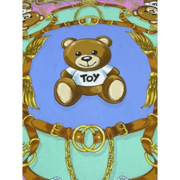 MOSCHINO Green Bear silk Scarf ITALY 52”/ 50" EC - Picture 2 of 6